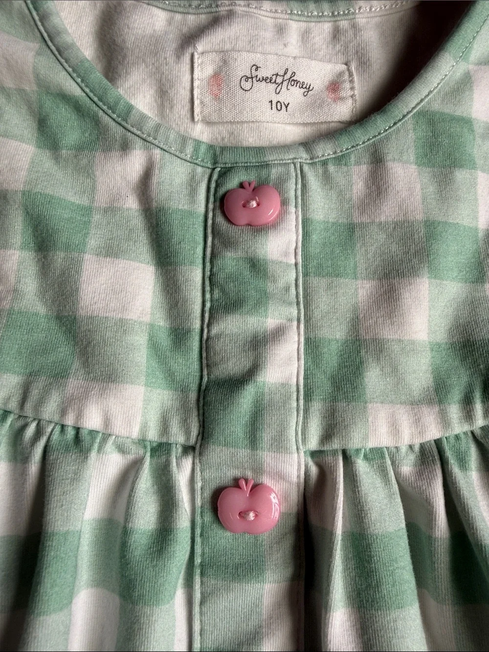 SweetHoney Mint & White Gingham Set with Pink Apple Buttons